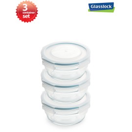 Snaplock Lid Tempered Glasslock Storage Round Container Airtight 3 Container Set Anti Spill Microwave & Oven Safe 0.73cups/173ml