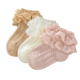 Colorful Childhood Baby-Girls Eyelet Ruffle Lace Socks Toddler Double Lace Dressy Short Socks Newborn/Infants 3 Pairs Size 0-12 Months