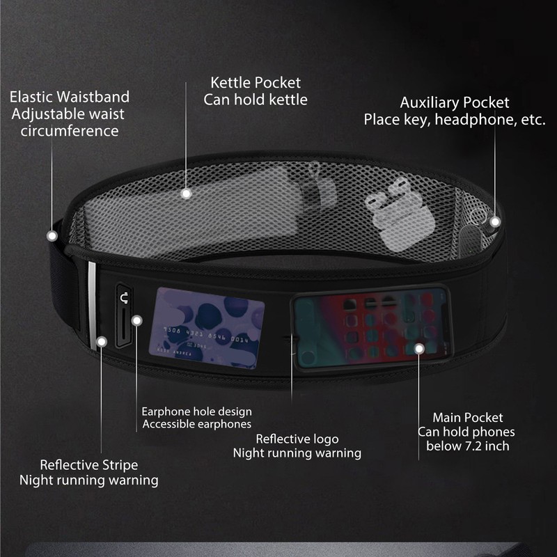 Running Waist Bag Multi Independent Pockets Elastic Breathable Thin Light