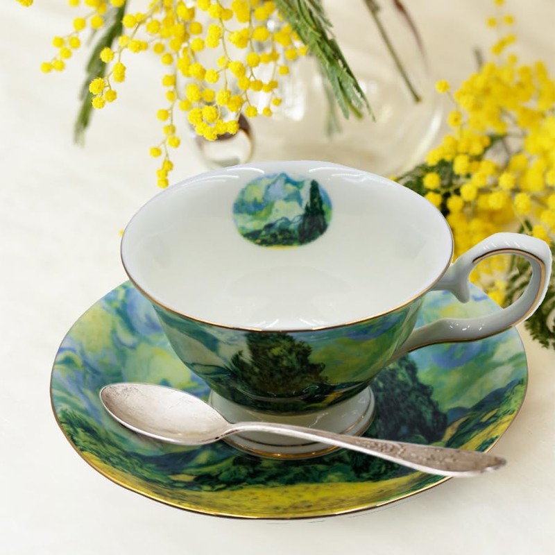 AOTELIDA Floral Tea Cups Saucers Set of 2, Bone China