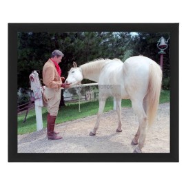 PRESIDENT RONALD REAGAN FEEDING HIS HORSE "EL ALAMEIN" 1986 8X10 FRAMED PHOTO
