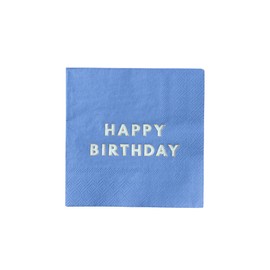 Bonjour Fête Light Blue Happy Birthday Small Party Paper Napkins | 3-Ply Fancy Napkins | Party Supplies Decorations | Premium Cocktail Napkins | Gold Foil | Party Table Decor | Pack of 20, 5" Folded