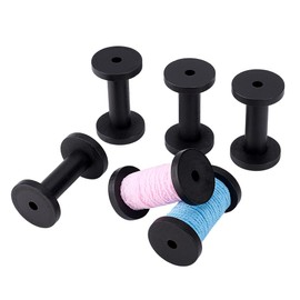 PH PandaHall 6pcs Empty Spools Wooden Bobbins Thread Organizer Floss Keeper Knitting Thread Holder Bobbin Winder for Sewing Machines Embroidery Project Crochet Needlework 3.3x2 Inch, Black