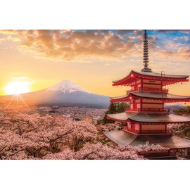 1000 Piece Jigsaw Puzzle, Mt. Fuji and Cherry Blossoms in Spring Akatsuki (Yamanashi), Compact Piece, 10.2 x 15.0 inches (26 x 38