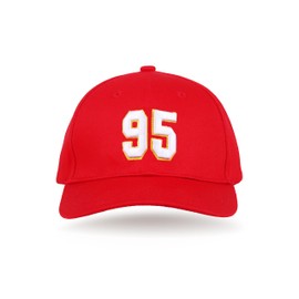 Chris Jones 95# Red Embroidered Baseball Cap Flat Brim Hat with Stitching for Sports Outdoor - Unisex