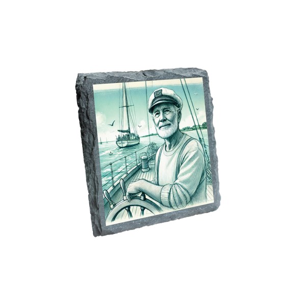 Captain at the Helm Slate Coaster with Nautical Design for