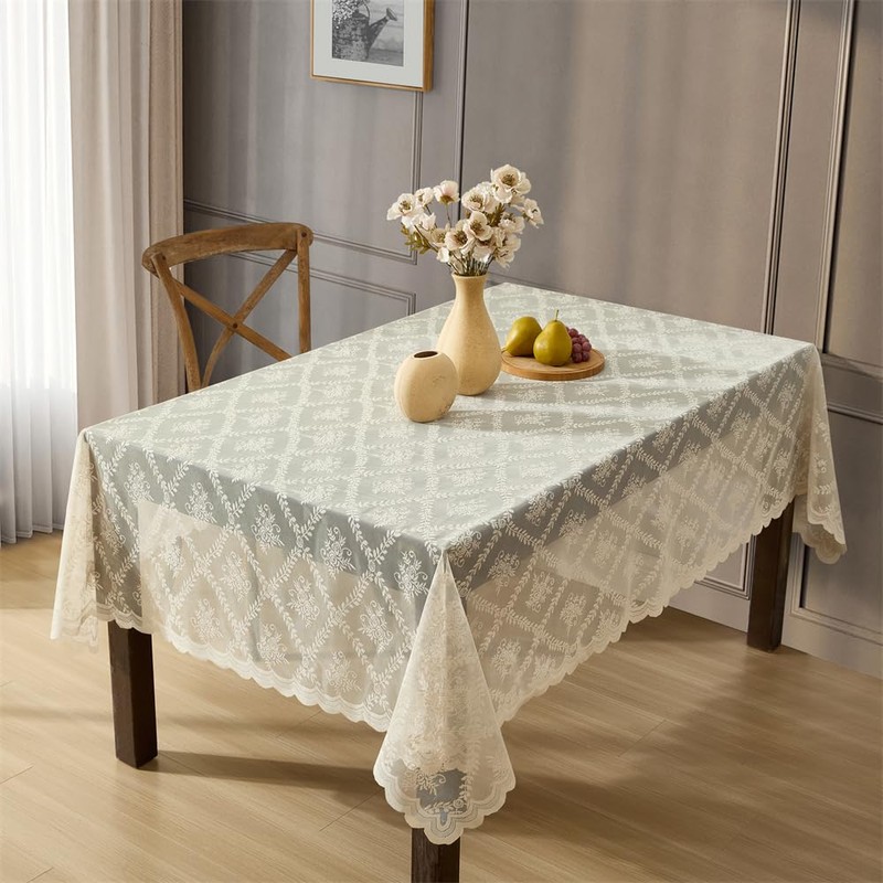 HLC.ME Isabella Floral Lace Fabric Tablecloth, Lace Fabric Table Cloth