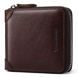 CHANPINCL Mens Genuine Leather Zipper Wallet RFID Secure Large Capacity Double Fold Multi-card Leather Wallets for Men and coin purse (Vintage leather brown)
