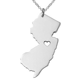 Meiligo 18K Gold Silver Country Map Charm Pendant New Jersey State Map Necklace Jewelry (Silver)