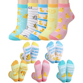 Silicherry 5 Pairs Duck Socks for Women Cute Ankle Socks Novelty Duck Patterned Casual Short Socks for Duck Lover Gift
