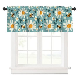 NeuKim Valance for Windows Daisy Flower Cartoon Bee Kitchen Curtains Valances Rod Pocket Window Treatment Short Topper Curtains 1 Panel, 54x18inch