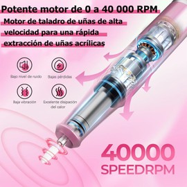 Taladro de Uñas eléctrico Profesional: Lima de Uñas Eléctrica de 40000 RPM con pantalla LCD para uñas de gel acrílico, Manicura y pedicura, Pulido y pulido para salón y uso doméstico.