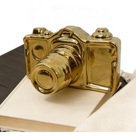 Artgenius Modern Camera Statue and Sculpture Gold Accent Decor,Ceramic Decorative Object for Table,Shelf,Gold Table Decor for Living Room,Bedroom Decor
