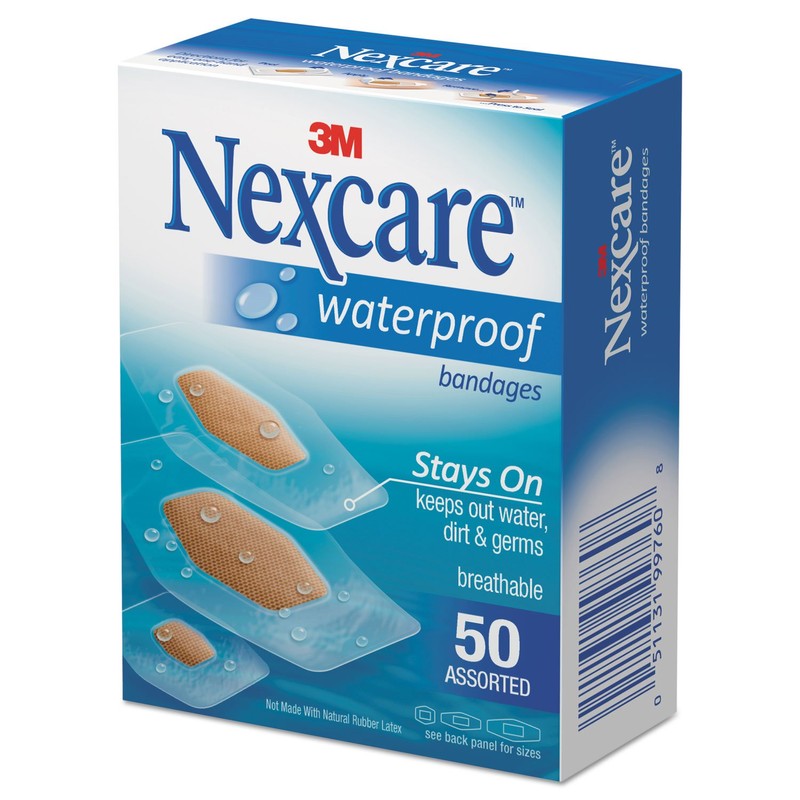 Nexcare Waterproof Clear Bandages Assorted Sizes, 50 Bandages