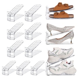 TOPNEW Shoe Slots Organizer for Closet 12 Pack Adjustable Level Shoe Stacker Holder Organization Double Layer Storage Space Saving Shoe Rack Organizer for Closet (Transparent)