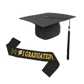 Alaiyaky Graduation Hat Bachelor Hat Graduation Hat for Bachelor Doctor, Black Graduation Hat with Tassel and 2024 Sash, Passed Exam Gift for College Graduations, Black 2024