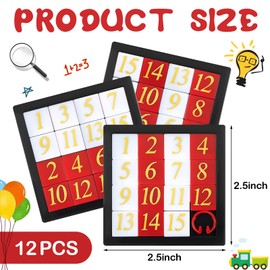 12 Pcs Number Slide Puzzles 15 Puzzle Slide Game Number Slide Brain Teaser IQ Educational Learning Tool Number Learning Educational Toys for Christmas Party Favor, 2.6 x 2.6 Inch