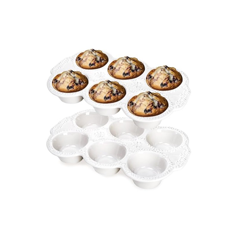 Hiceeden Pack of 2 6 Cups Ceramic Muffin Mould Non-Stick