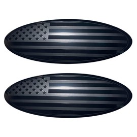 HHLOU Fit F150 Emblem 9.5 inch Overlay Emblem Front Grille Tailgate Rear Oval American Black Flag Badge for Ford F150 2015-2021 Years(2 Pcs) (Black)