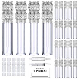 AMORIX 24 Pack 5ml Lip Gloss Tubes with Wand Pearl Style Lip Gloss Containers Lipgloss Bottles with 2pcs Syringes + Labels for DIY Lip Gloss