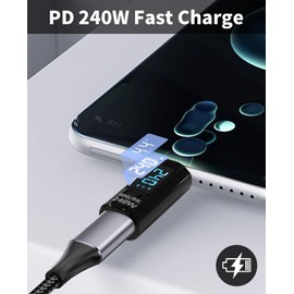 Duttek USB C Adapter Power Meter Tester 240W PD, USB C Male to Female Extension Adapter with LED Digital Display 40Gbps, Type USB C Voltage Meter Support Voltage, Current (2 PCS-Black)