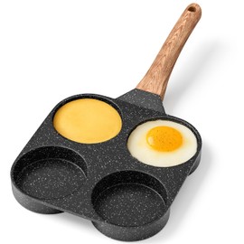 4-Cup Nonstick Frying Egg Pan Gray Marble, Granite Pancake Pan, PFOS & PFOA Free, Die-Cast Aluminum with Heat-Resistant Handle, 500°F Stove-Safe, Compatible with Induction, Gas & Electric Cooktops