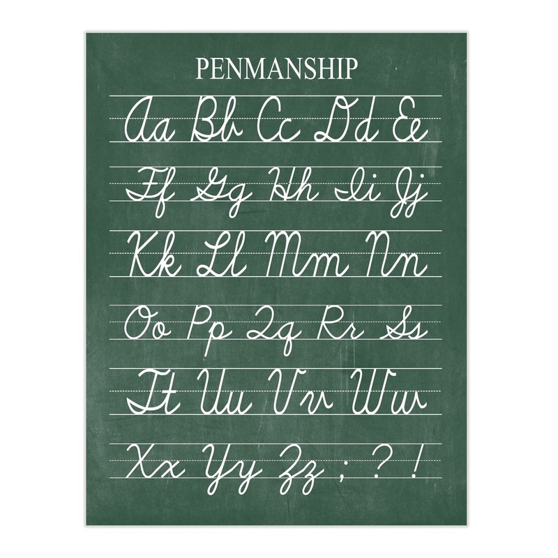 Vintage Cursive Alphabet Penmanship Classroom Distressed Green Chalkboard Unframed Print