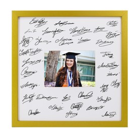 GraduatePro 14x14 Signature Picture Frame Board for 5x7 Photo with Signable Mat for Birthday Party Graduation Wedding Guest Book Gold