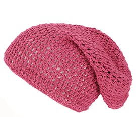 GURU SHOP Beanie, cotton crochet hat, men/women, red, cotton, size: one size, raspberry red