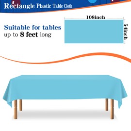 YSYJ 12 Pack Light Blue 54 x 108 Inch Disposable Plastic Tablecloths Rectangular Table Cloth Plastic Table Cover for Parties