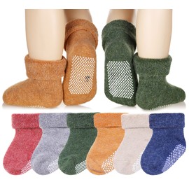 Eyean - Calcetines de lana para bebé, suaves, cálidos, gruesos, antideslizantes, para niños, 6 pares, Color sólido, 1-3 Años