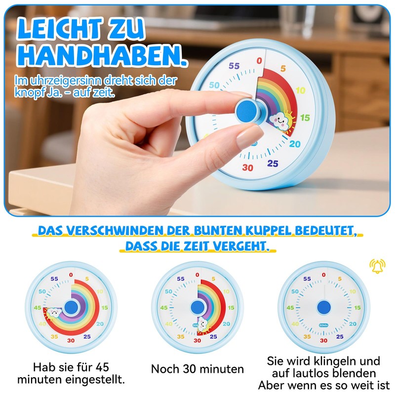 SIMQELLI Kinder Visueller Timer, 60 Minuten Countdown, Lautlos, Regenbogenmuster, für