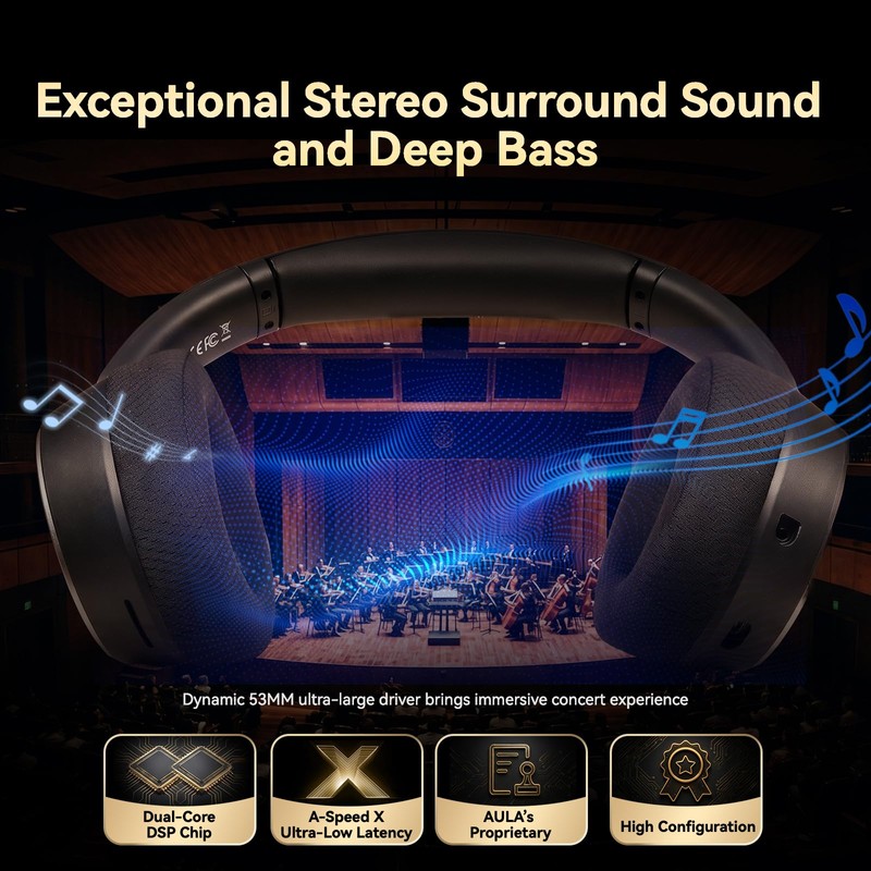 Wireless Gaming Headset with Mic Over Ear Headphones Noise Cancelling