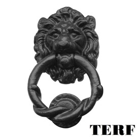 TERF® 150mm Traditional Vintage Style Antique Black Lion Head Door Knocker 150mm (6 inch) Door Gate Knocker for Front Door Including Fixing Screw - Pack of 1