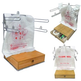 Detachable Grocery Plastic Bag Holders with Wooden Drawer Base，Shopping Bag Holder for Easy to Assemble and Carry, Be Suitable for Plastic Bag Organizer for Retail Store，Kitchen and Farmers Market