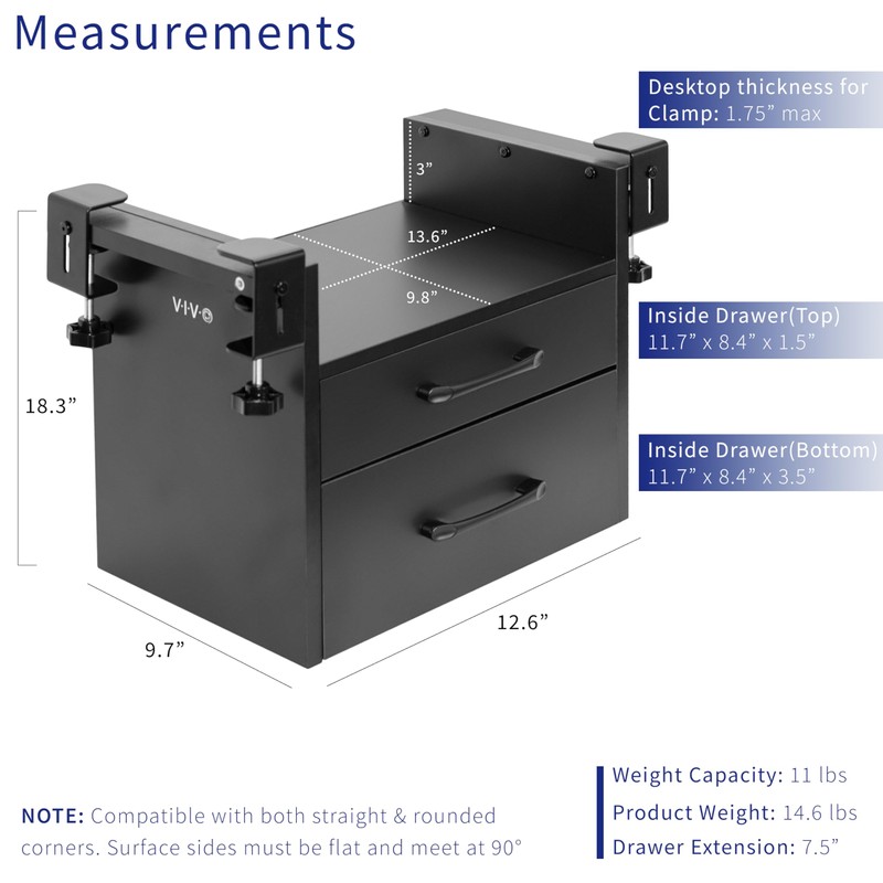 VIVO Corner Clamp-on Under Desk Drawer and Shelf System, Office