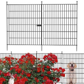 WXCOPON 10 Panels No Dig Garden Fence with Gate, 32 in(H) X 23.6 ft(L) Dog Fence Outdoor for Yard, Rustproof Metal Animal Barrier Fence, Decorative Pet Fence Panels for RV Camping Patio Landscape