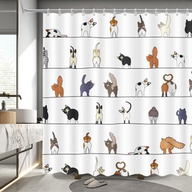 MEHOFOND Cat Shower Curtain for Bathroom Funny Cat Shower Curtain with Pets Paw for Cat Lovers Cute Kitty Shower Curtain for Kids Waterproof Fabric Bath Curtain with 12 Hooks 72x72 Inch
