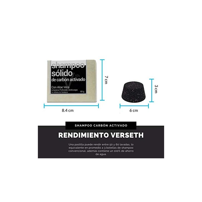 Verseth - Shampoo en barra: Carbón Activado, anticaspa y limpieza