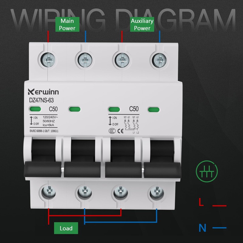 KERWINN Single-Side Interlock Circuit Breaker Manual Transfer Switch 120V/240V AC