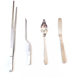 4 Pcs Stainless Steel Kitchen Chef Cooking Tweezers Precision Tongs Drawing Spoons Offset Spatula Set for Professional Chef Food Culinary Plating Decorating (Silver)