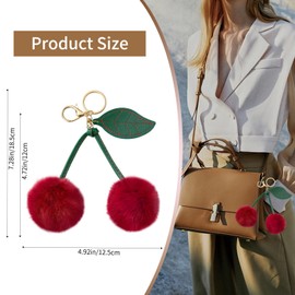 WEWAYSMILE Cherry Purse Charms for Handbags Cherry Bag Charm Cute Plush Keychains for Wowen with Alloy Ring Buckle for Purse Keychain Backpack Decoration Women（Claret）
