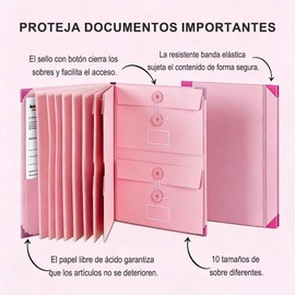Carpeta de Archivos Organizadora Expandible con 12 bolsillos, carpeta de tamaño carta, folder organizador de documentos viene etiquetas adhesivas para facturas, para Recibos Papeles. (rosa)