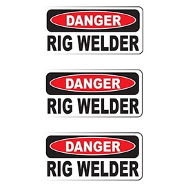 Danger RIG Welder Vinyl Hard Hat Helmet Decal - Size: 2" X 1" Color: WHT/RED/BLK - Hard Hat, Helmet, Windows, Walls, Bumpers, Laptop, Lockers, etc. (9)