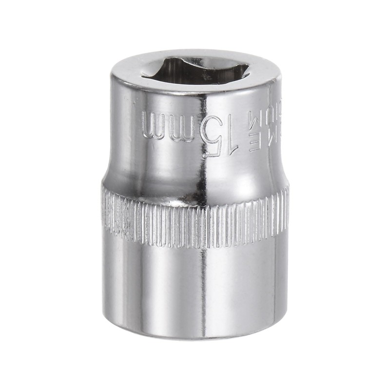 Sourcingmap 3/8-Inch Drive 15mm 6-Point Shallow Socket, Metric, Cr-V