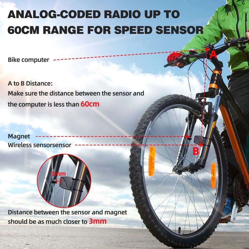 SPGOOD Wireless Bicycle Computer, 19 Functions, IP54 Waterproof, Black