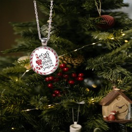 IS4U Christmas Necklace Vintage Glass Christmas Tree Santa Elk Crutch Pendant Necklace Crystal Embossed Christmas Necklace Sweater Chain Holiday Jewelry for Women (G)