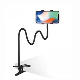 HUAHAITGCH Gooseneck Phone Holder,Lazy Bracket, Cell Phone Holder Stand for Bed Flexible Arm Adjustable Cell Phones Mount Clamp on Desk Bedframe Compatible with Cellphone 3.5”-7” Devices, Black