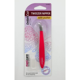 Tweezer Nipper with Pusher (Cuticle Nipper) (Hot Pink)