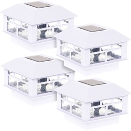 GreenLighting Modern Solar Post Cap Lights Fits 4x4 Wood, 4x4 & 5x5 PCV/Vinyl Outdoor Solar Powered Light, Fence Post, Landscaping, Deck, Garden- Bright LED, Waterproof White 4 Pack